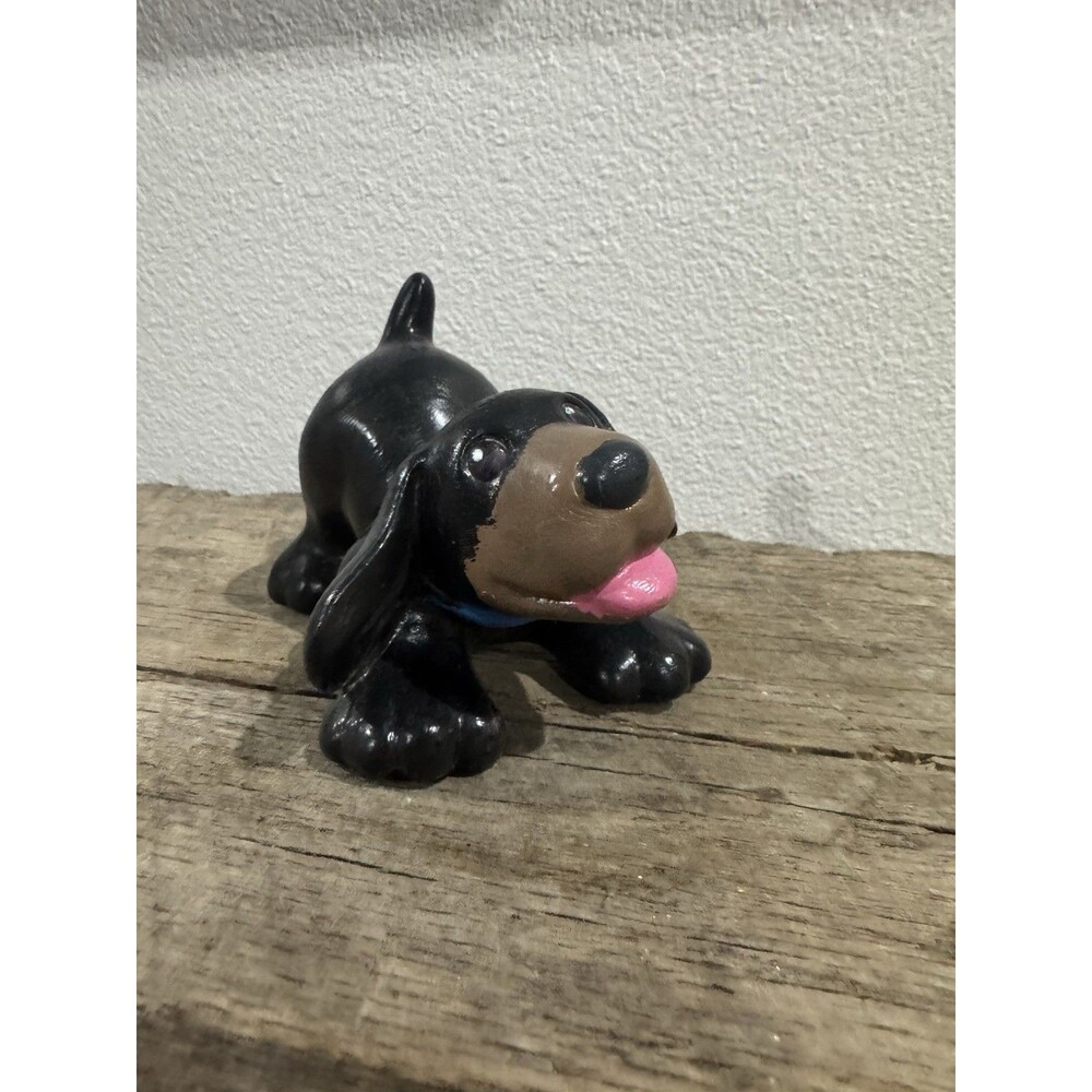 Hand Painted Black Dog Puppy Figurine Ceramic Floppy Ears Tongue Out 4.5”